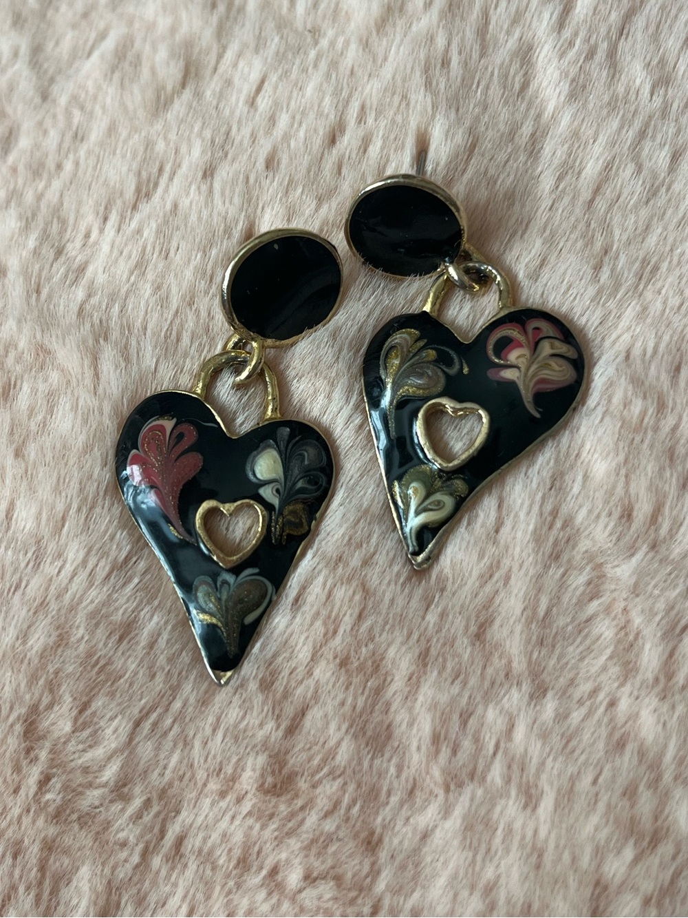 Vintage enamel heart earrings